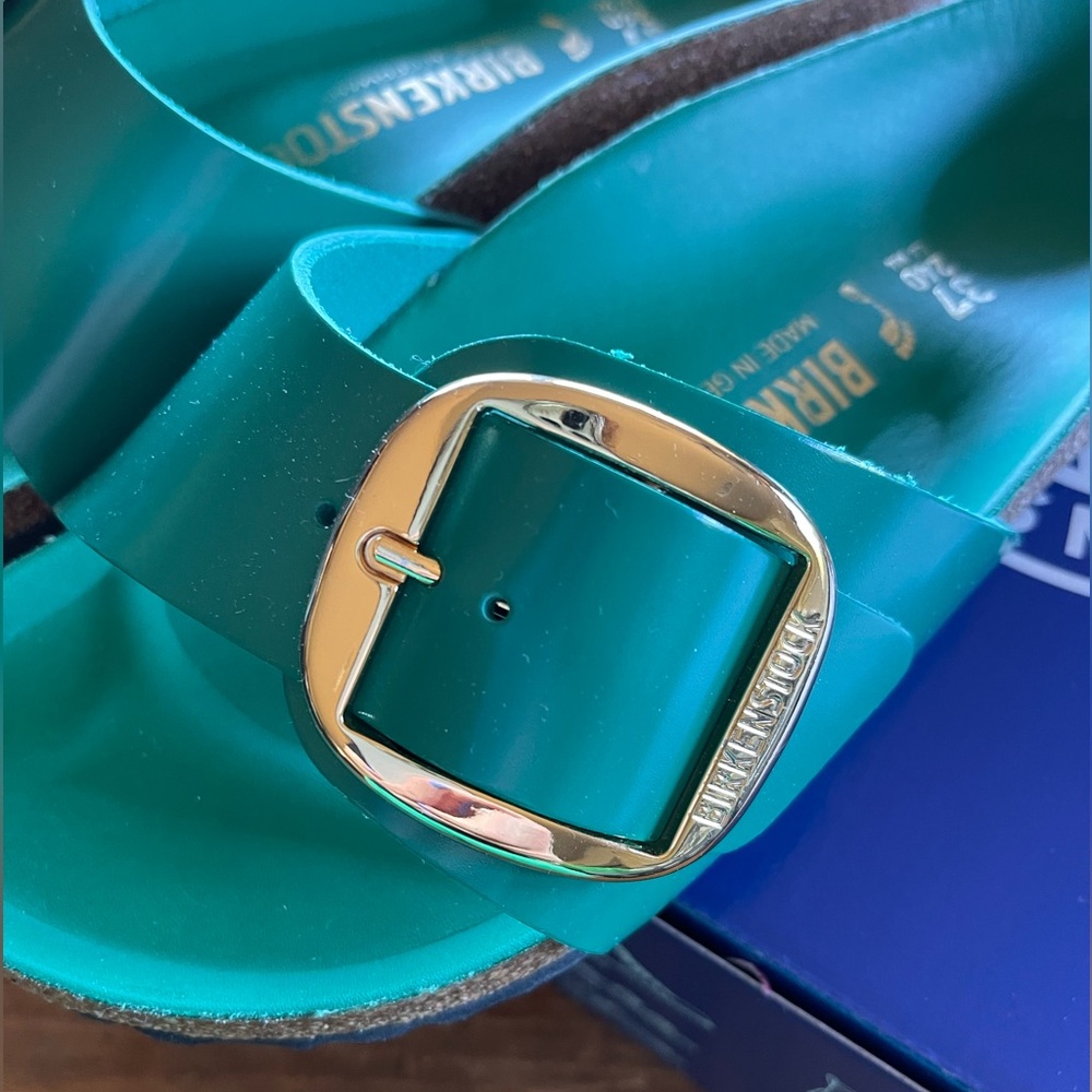 Birkenstock Green Sandals with Gold Buckles - Picture 2 of 8